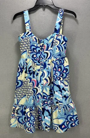 Joy Joy Dress Women's XS Sundress Blue Floral Lightweight Flowy Silky Ruffled thumbnail 1
