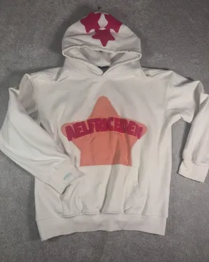 Aelfric Eden Women's Small Star Graphic Pullover Hoodie Cream Pink Chenille Y2K* thumbnail 1
