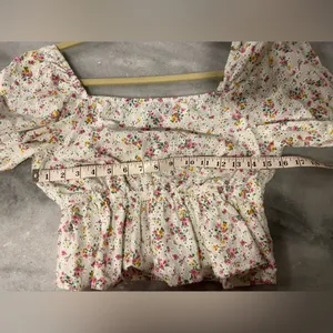 Wild Fable Eyelet Floral Puff Sleeve Crop Top Elastic Waist Square Neck Size M thumbnail 10