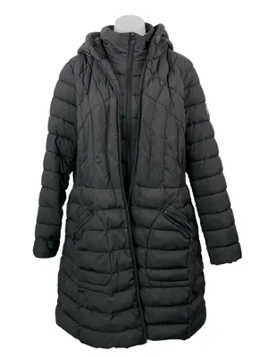 Bernardo Black Long Sleeves Front Zip Quilted Hooded Puffer Coat Jacket Size 1X thumbnail 1