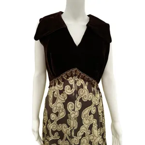 Brown and Gold Velvet and Lace Vintage Maxi Dress Med/Large thumbnail 4