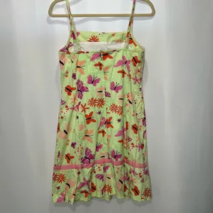 Lilly Pulitzer Vintage White Label Demi Dress Bonjour Palm Green Butterfly Print thumbnail 2