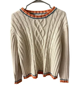 Liz Claiborne Lizwear Jeans Vintage Chunky Cable Knit Sweater Large Women Ivory thumbnail 1