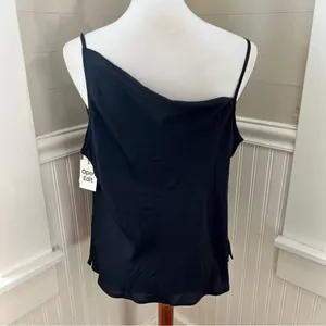 NWT Open Edit Black Asymmetrical Cowl Neck Satin Camisole Top Size Large thumbnail 3