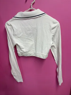 Aerie Cropped White Long-Sleeve Polo Top thumbnail 2