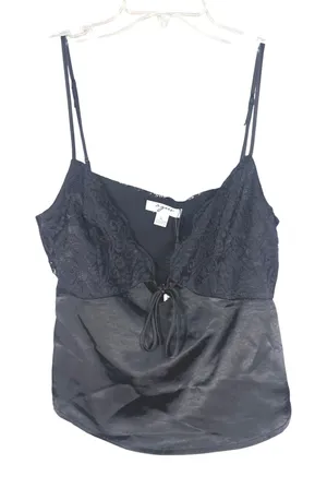 Vigoss Cami Top Womens Large Black New Lace Satin‎ Tie Front thumbnail 1