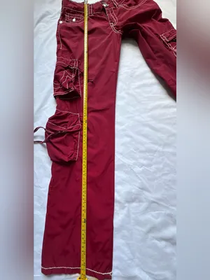 True Religion Ricki Big T Burgundy With Contrasting White Y2K women pants cargo thumbnail 10