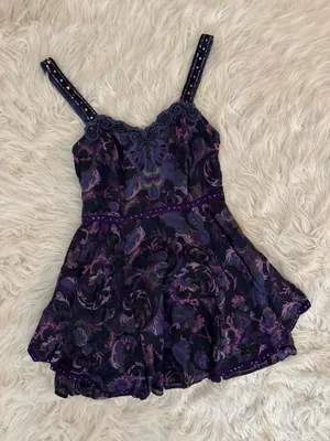 Free People Purple Floral Sequin Tiered Mini Dress thumbnail 2