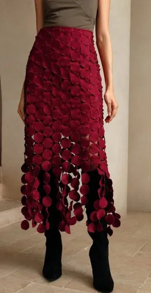 NWT Hollow Out Burgundy Maxi Skirt size L thumbnail 1