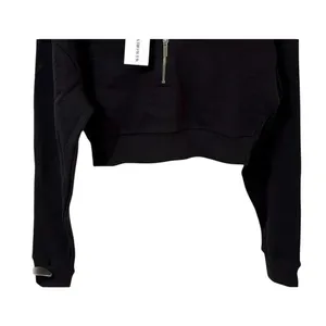 NWT WeWoreWhat Cropped Half Zip Fleece Cotton Hoodie Long Sleeve Small Black thumbnail 4