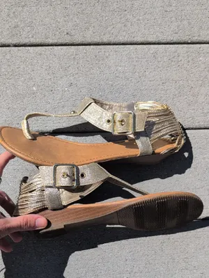 SM New York Tyra T-Strap Sandals | SM New York Strappy Back Gold Sandals thumbnail 11