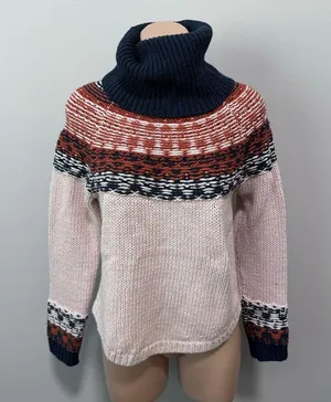 Madewell Brookdale Fair Isle Turtleneck Sweater Navy Orange Fall Small Autumn thumbnail 2
