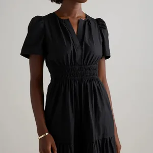 NWT Quince Women’s 100% Organic Cotton Poplin Tiered Maxi Dress Black Sz L thumbnail 5