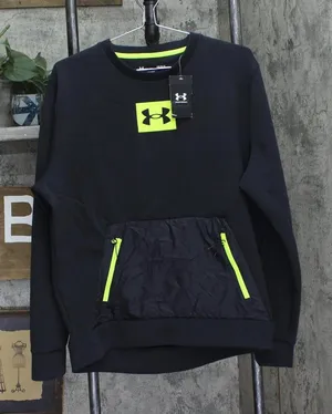 NWT Under Armour Highlighter Trim Athletic Sweatshirt Zip Pocket Black Multi L thumbnail 1