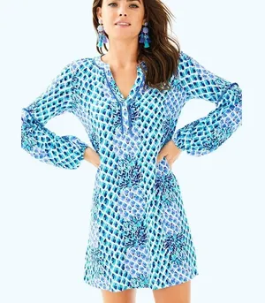 Lilly Pulitzer‎ Blue Dress Joy Resort White Long Sleeve thumbnail 1