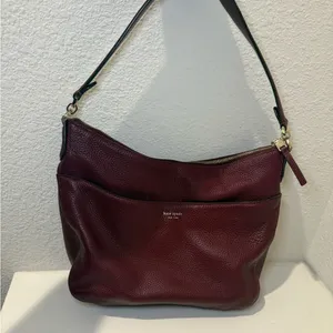 Kate Spade Polly Medium Leather Shoulder Hobo Bag Cherrywood Burgundy Wine thumbnail 4