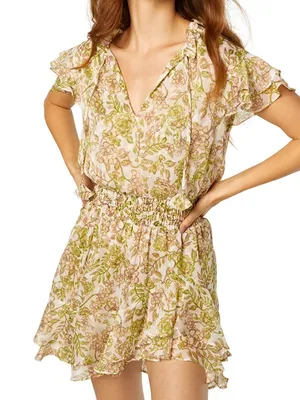 MisA Los Angeles Floral Mini Dress in Green Goddess thumbnail 4
