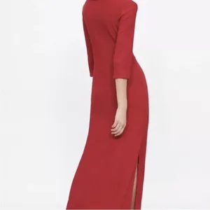 Zara Bright Red Fringe Knit Maxi Dress thumbnail 4