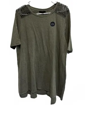 Lane Bryant Swing Collection Crochet Shoulder Olive Green Tee Plus Size 14/16 thumbnail 1
