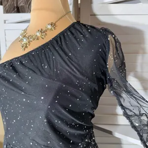 Shein mini dress black sparkle one shoulder sheer cocktail glam whimsigoth sz 1X thumbnail 6