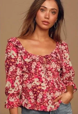 Free People Sweet Memories Blouse in Fruit Punch Combo - Size S thumbnail 1