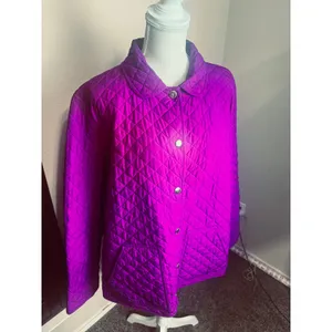 Lauren Ralph Lauren Quilted Jacket Magenta Purple Snap Front Peter Pan Collar L thumbnail 2