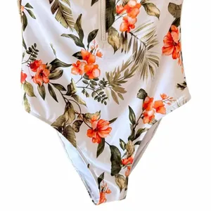CUPSHE One Piece Tropical Floral Front Zipper Swimsuit Mock Neck Zipper Short Sl thumbnail 5