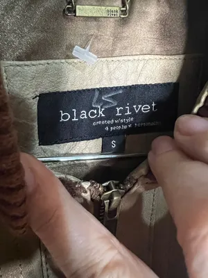 Black Rivet Woman’s Vintage Tan‎ Leather Elbow Patches Zipper Wrists Jacket thumbnail 7