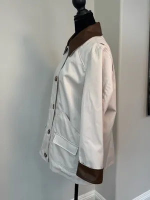 Sanctuary Cream Barn Jacket With Brown Faux Leather Trim M thumbnail 6
