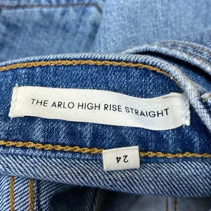 Aritzia Denim Forum The Arlo Blue High Rise Frayed Straight Denim Jeans Pants 24 thumbnail 5