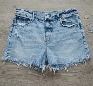 LOFT Wash Denim Frayed Hem Shorts thumbnail 1