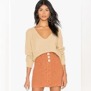 Free People V-Neck High Low Slouchy‎ Cropped Textured Knit Sweater Camel Size XS thumbnail 6