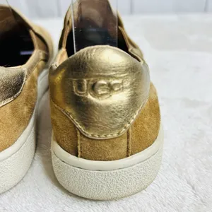 UGG Cas Women's Size 6.5 Caramel Tan Suede Gold Leather Slip On Comfort Shoes thumbnail 6