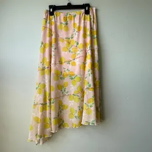 See You‎ Monday Lemon Print Midi Skirt Ruffle Trim Asymmetrical Hem Medium thumbnail 2