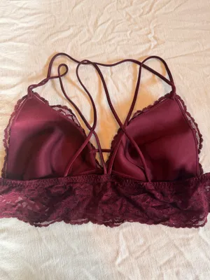 PINK Victoria’s Secret Burgundy Lace Longline Racerback Bralette Size L thumbnail 2