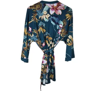 Linea Donatella Teal Floral Robe & Pants MHK197 Large NWT Pajama Set thumbnail 3