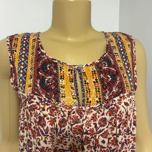 Lucky Brand Womens Bohemian Tiered Floral Print Keyhole Mini Dress Red Mustard M thumbnail 3