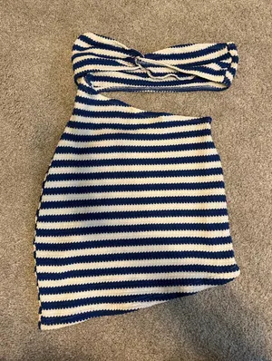 SheIn Striped Knit strapless dress - Blue & White thumbnail 1