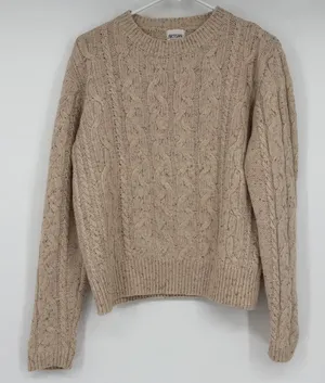 Artisan Knitwear Wool Blend Cable‎ Knit Sweater Medium Oatmeal Fisherman thumbnail 1