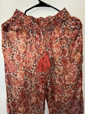Tularosa Floral and Leopard Mixed Print Tassel Drawstring Smocked Waist Pants thumbnail 2