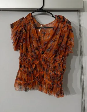 Free People Making Me Smile Top Orange Floral thumbnail 2