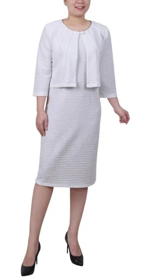 NWT Ny Collection Petite Two Piece Jacket and Dress Set PNY9115 White 14P thumbnail 1