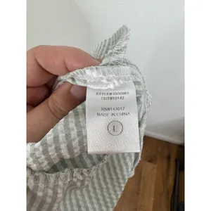 Ces Femme Green White Striped Seersucker Ruffle Babydoll Mini Dress Large thumbnail 4