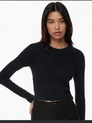 Aritzia TNA Heathered Medium homestretch crew long sleeve in black thumbnail 1