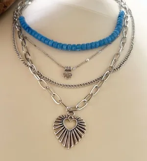 Free People Bohemian Layered Sun Heart necklace Beaded Womens Jewelry thumbnail 1