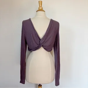 Aeropostale Solid Purple Textured Long Sleeve Twist Back Crop Top thumbnail 2
