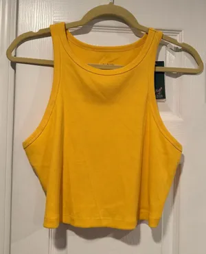 NWT Wild Fable Size XXL Yellow Ribbed Cropped Stretch Tank Top High Neck thumbnail 1