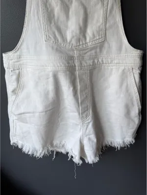 Aerie White Denim Short Overalls - Medium thumbnail 3