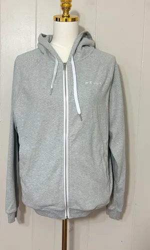 P’Tula Heather Gray Full Zip Athletic Hoodie XS Logo Zip Up Sweatshirt thumbnail 1