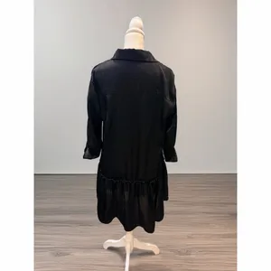 Kingston Grey Shirt Dress Womens M Black Button Front Collared Ruffle Hem thumbnail 3
